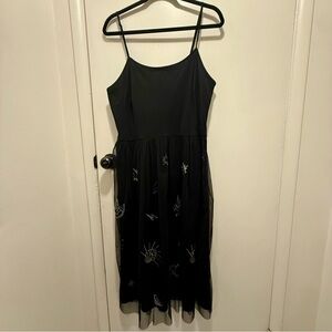 BONGO Chic Black Midi Dress Celestial Embroidery